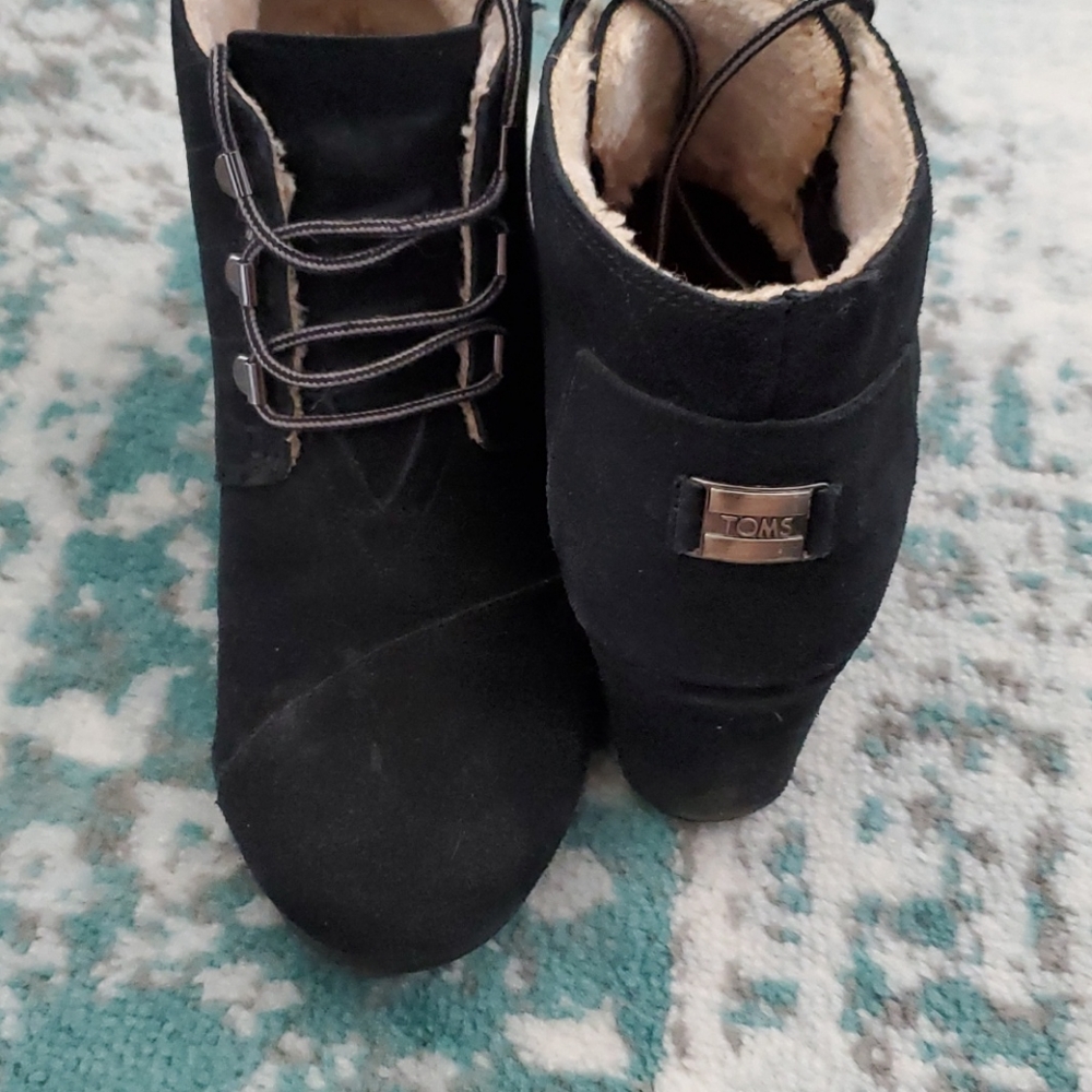 Black Suede Fleece Lined Toms Wedge Booties